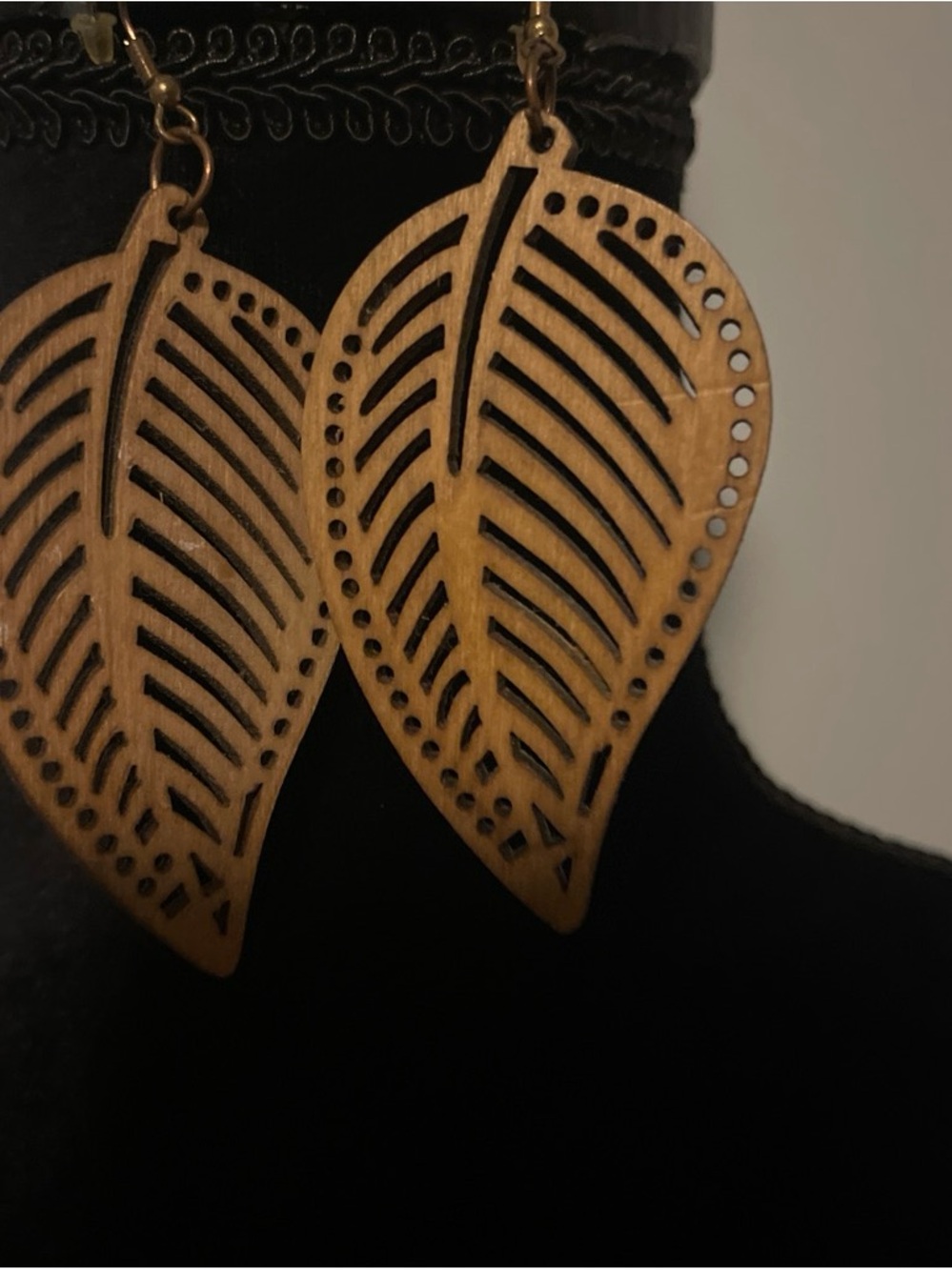 Wooden Leaf Drop Earrings - Brown